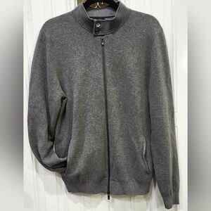 Massimo Dutti Grey Full Zip Cotton Sweater With Button Collar Men's Size Large